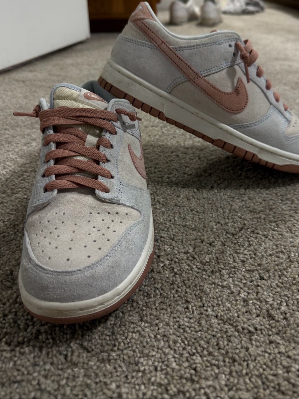 Nike Suede Low-Top Sneakers in Light Gray and Dusty Rose